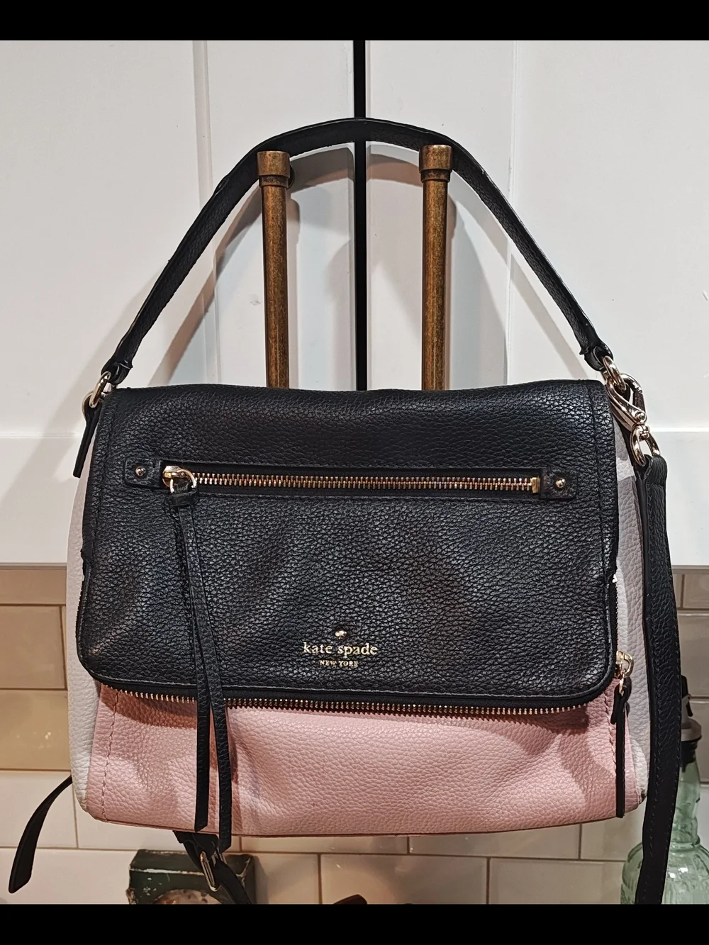 kate spade Two-Tone Black & Pink Leather Shoulder Bag